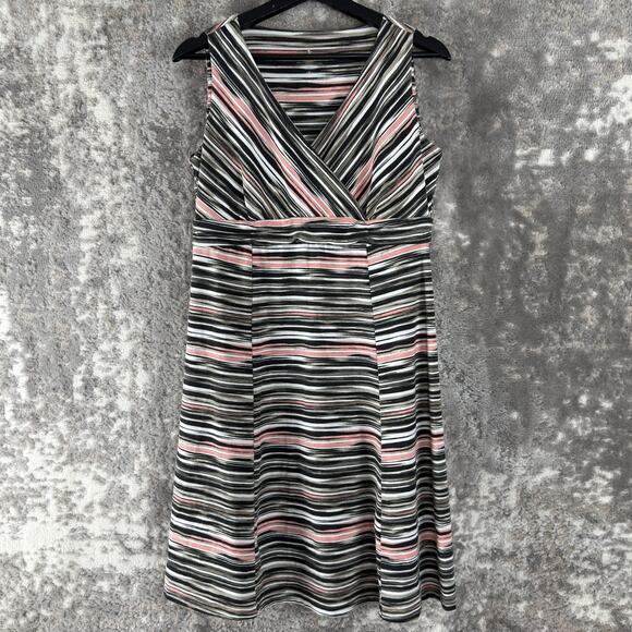 Rayal Robbins Size M Trim Fit Stretch Striped Faux Wrap Mini Dress Pullover - Picture 1 of 8